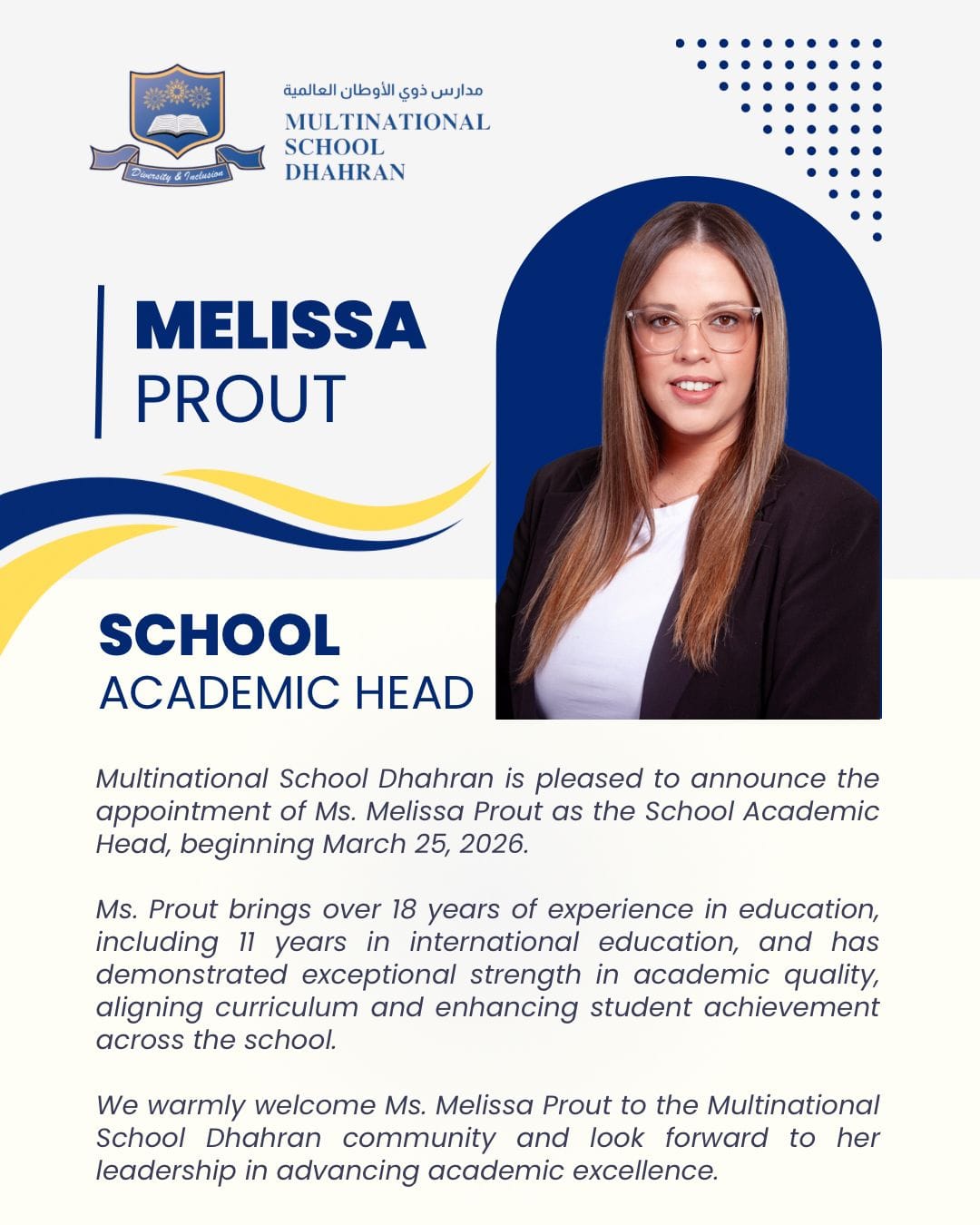 Welcoming Ms Melissa Prout – Academic Head at MNS Dhahran
